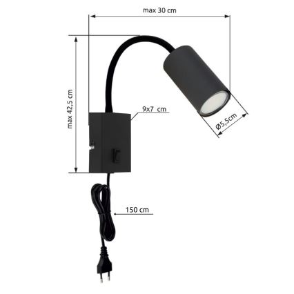 Globo - Applique murale flexible 1xGU10/25W/230V noir