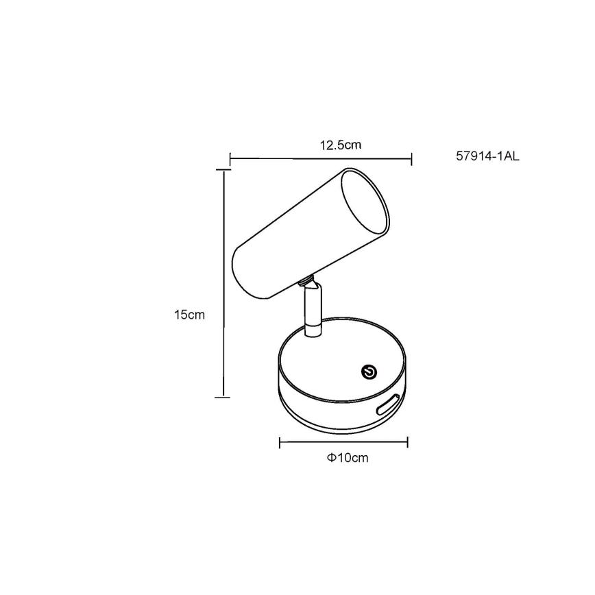 Globo - Applique spot mural LED rechargeable et dimmable, 0,4 W / 3,7 V, 1800 mAh, noir