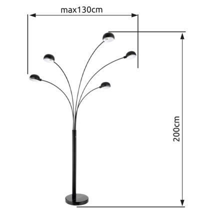 Globo - Lampadaire 5xE14/40W/230V noir