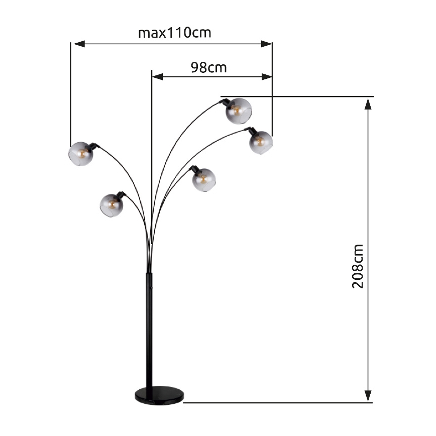 Globo - Lampadaire 5xE27/40W/230V fumé