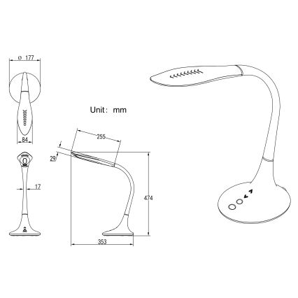 Globo - Lampe de table tactile flexible à intensité variable LED/9W/230V 3000/4500/6500K noir