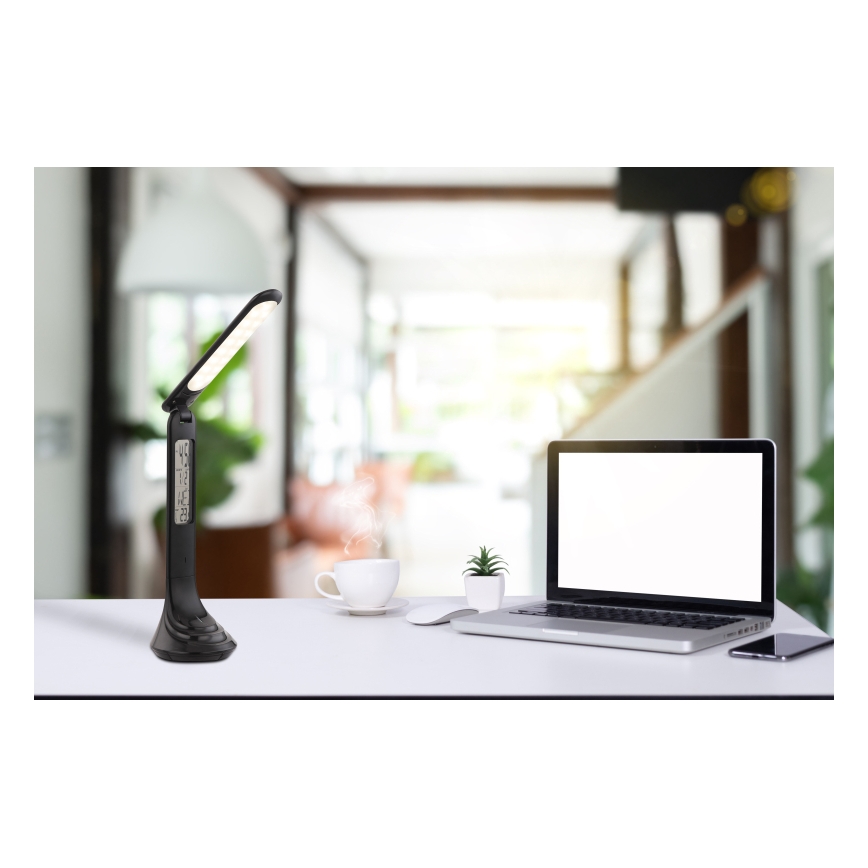 Globo - Lampe de bureau LED rechargeable dimmable avec affichage LED/4W/230V 2200 mAh noire