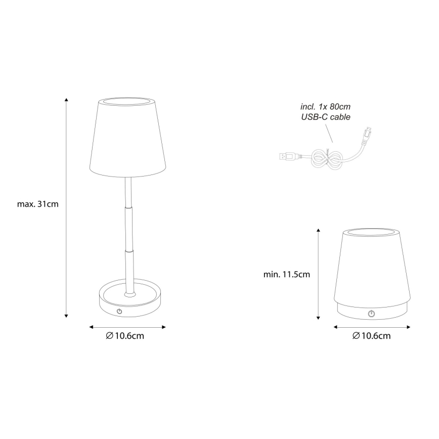 Globo - Lampe de table tactile LED dimmable et rechargeable LED/1,2W/5V 1200 mAh