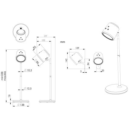 Globo - Lampe de table tactile LED dimmable 4 en 1 LED/6W/3,7V 3000K/4000K/6500K 1500 mAh USB noire