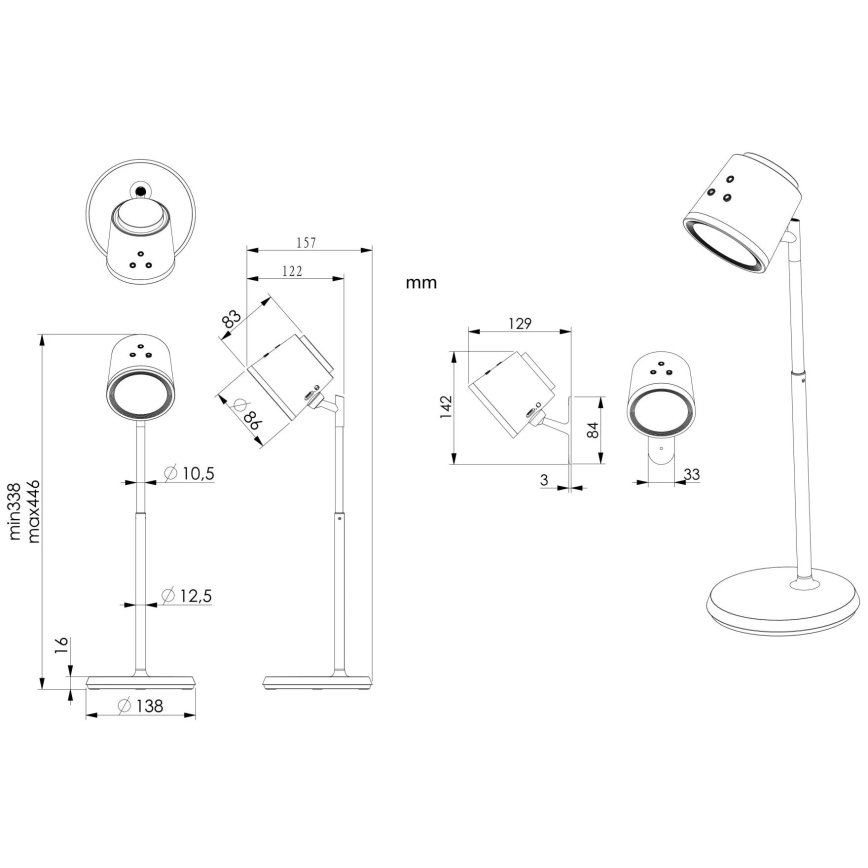 Globo - Lampe de table tactile LED dimmable 4 en 1 LED/6W/3,7V 3000K/4000K/6500K 1500 mAh USB noire