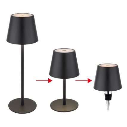 Globo - Lampe de table d'extérieur rechargeable tactile et à intensité réglable 3 en 1 LED/3W/5V 3000/4000/5000K IP54 1800 mAh noire