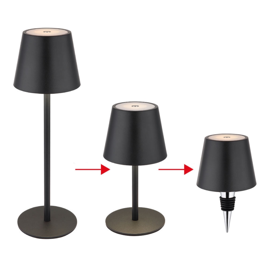 Globo - Lampe de table d'extérieur rechargeable tactile et à intensité réglable 3 en 1 LED/3W/5V 3000/4000/5000K IP54 1800 mAh noire