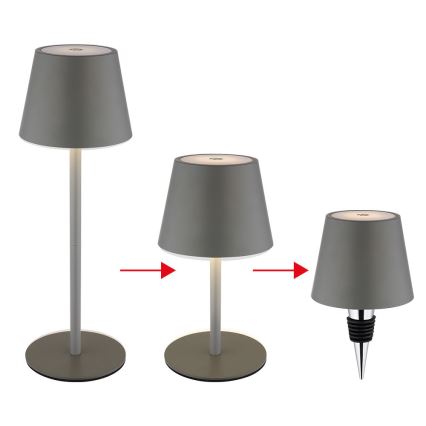 Globo - Lampe de table d'extérieur LED rechargeable 3 en 1, tactile et à intensité variable, LED/3W/5V, 3000/4000/5000K, IP54, 1800 mAh, gris