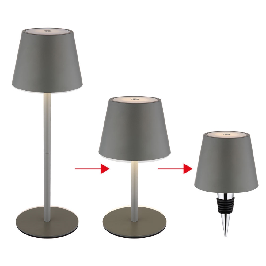 Globo - Lampe de table d'extérieur LED rechargeable 3 en 1, tactile et à intensité variable, LED/3W/5V, 3000/4000/5000K, IP54, 1800 mAh, gris