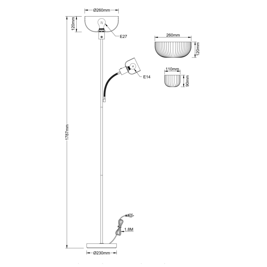 Globo - Lampadaire 1xE27/40W/230V + 1xE14/25W