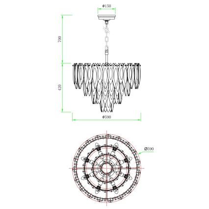 Globo - Suspension sur câble 12 x E14, 40 W, 230 V