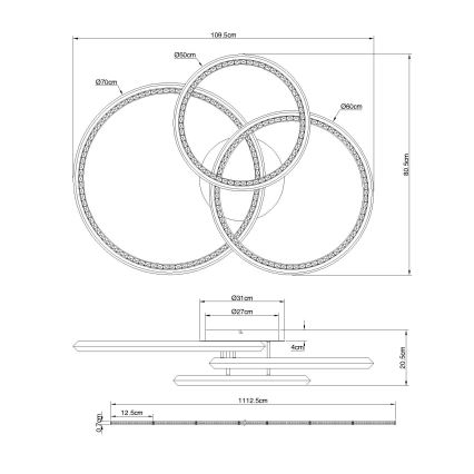 Globo - Plafonnier LED dimmable/72W/230V 2700-6000K 50x75 cm + télécommande