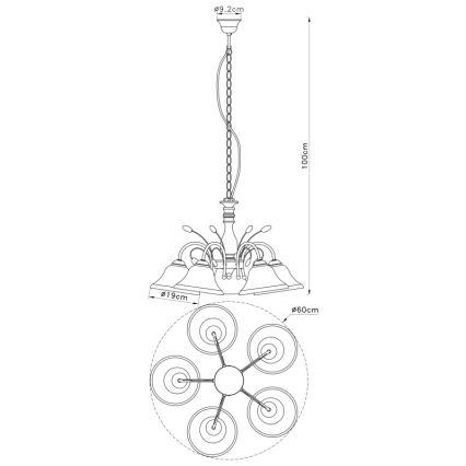 Globo - Suspension chaîne 5xE27/60W/230V