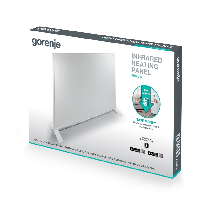GORENJE IR540W - Panneau infrarouge électrique intelligent 540W avec minuterie, IP44, Wi-Fi, blanc