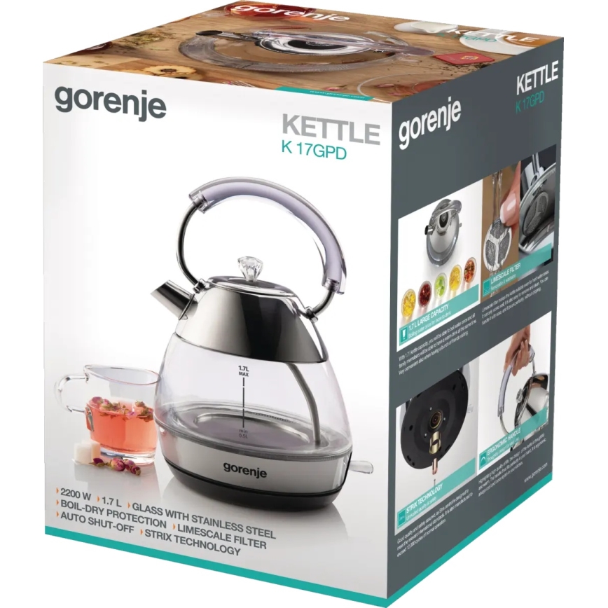 GORENJE K17GPD - Bouilloire électrique 1,7 l 2200W/230V transparente/inox
