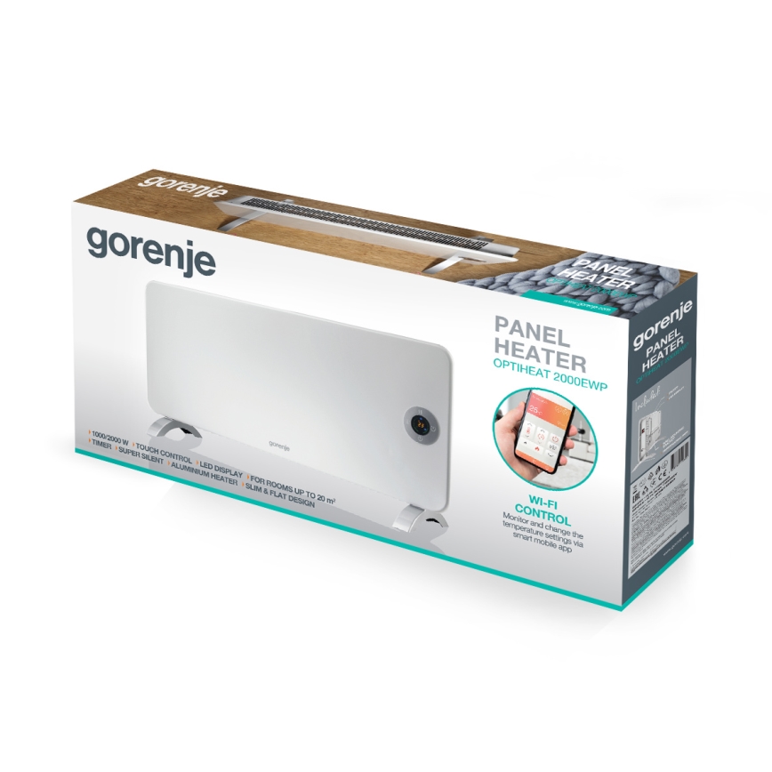 GORENJE OPTIHEAT 2000EWP - Chauffage d'appoint/convecteur électrique intelligent 2000W IP44 Wi-Fi blanc