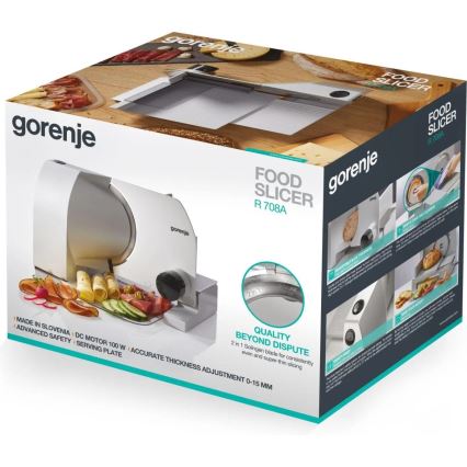 GORENJE R708A - Trancheuse électrique 100 W/230 V en acier inoxydable