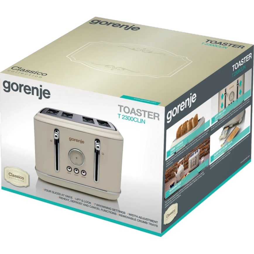 GORENJE T2300CLIN - Grille-pain 4 tranches 1150W/230V beige