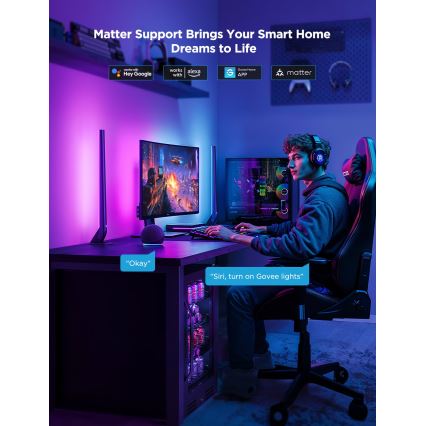 Govee - AI Sync Box Kit 2 Kit intelligent d'éclairage PC 27-34 + panneaux LED Wi-Fi