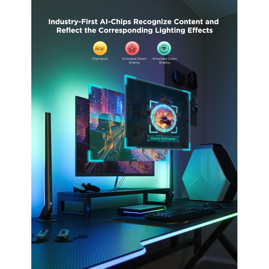 Govee - AI Sync Box Kit 2 Kit intelligent d'éclairage PC 27-34 + panneaux LED Wi-Fi