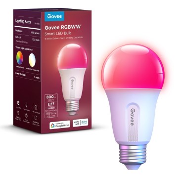Govee - Ampoule LED RGBWW dimmable Smart MATTER E27/9W/230V 2700-6500K Wi-Fi