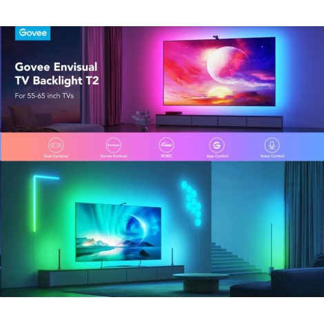 Govee - DreamView T2 DUAL TV 55-65 SMART LED rétroéclairage RGBIC Wi-Fi +  Télécommande