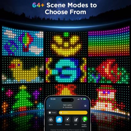 Govee - Filet lumineux LED RGBIC d'extérieur 143 × 85 cm, Wi‑Fi et compatible Matter, IP65