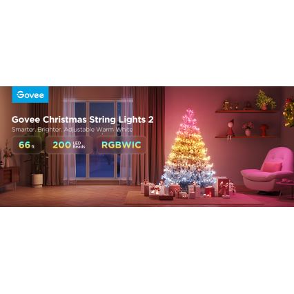 Govee - Guirlande de noël extérieure LED RGBICW 2700-6500K 20m Wi-Fi Matter IP66