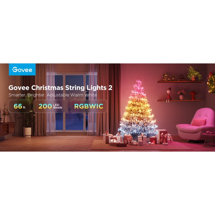 Govee - Guirlande de noël extérieure LED RGBICW 2700-6500K 20m Wi-Fi Matter IP66