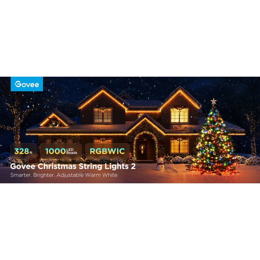 Govee - Guirlande de noël extérieure LED RGBICW 2700-6500K 20m Wi-Fi Matter IP66