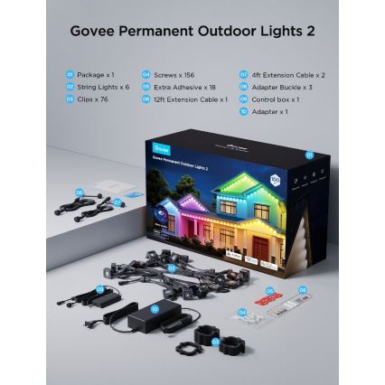 Govee - Guirlande de spots LED RGBIC 30 m, Wi‑Fi, Matter, IP67
