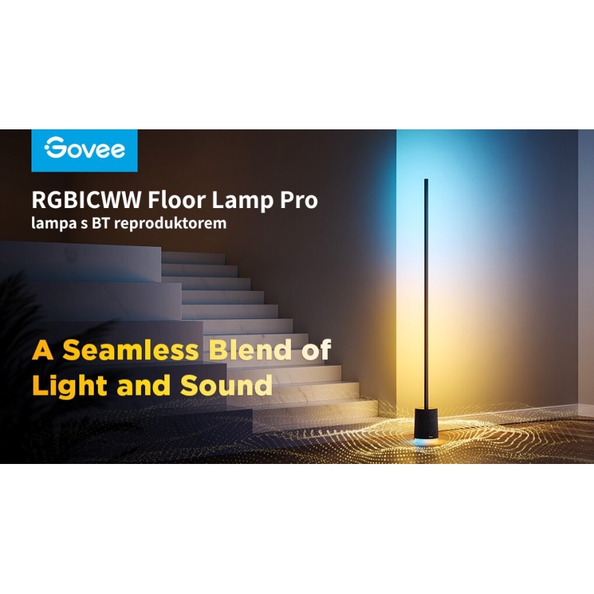 Govee - Lampadaire à intensité variable avec haut-parleur Pro RGBICWW 2200-6500K Wi-Fi + télécommande