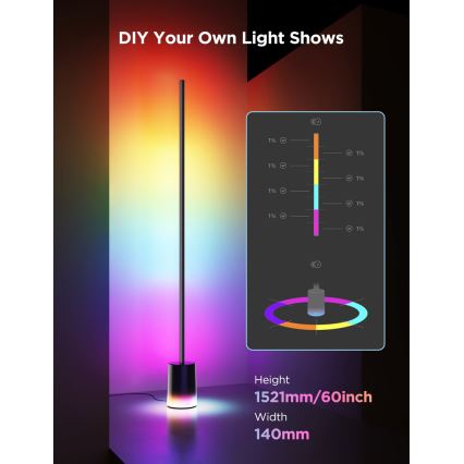 Govee - Lampadaire à intensité variable Smart MATTER LED RGBICWW 2200-6500K Wi-Fi + télécommande