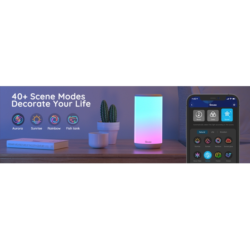 Govee - Lampe de table LED RGBIC à intensité variable AURA 2 2200-6500K Wi-Fi Matter