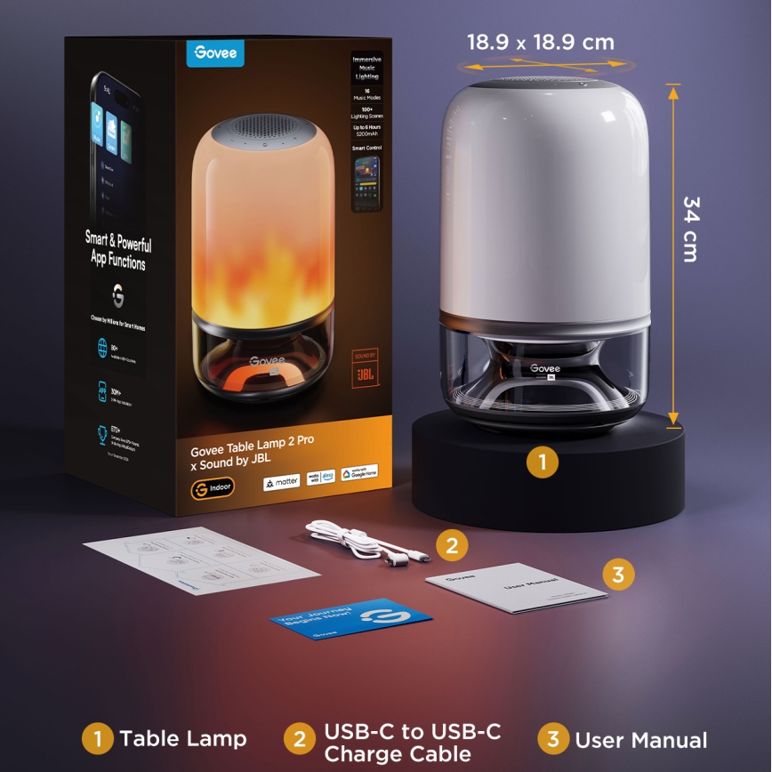 Govee - Lampe de table LED RGBW dimmable avec haut-parleur LED/36W/12V Wi-Fi