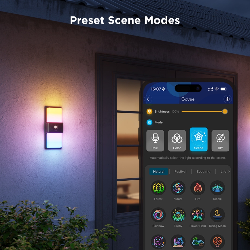 Govee - Applique murale extérieure LED RGBIC dimmable avec capteur MATTER LED/230V IP65 2700-6500K Wi-Fi