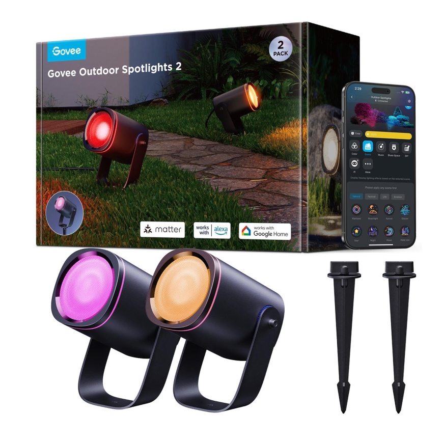 Govee - LOT 2x Projecteur RGBWW à intensité variable LED/12W/230V IP67 2700-6500K Wi-Fi