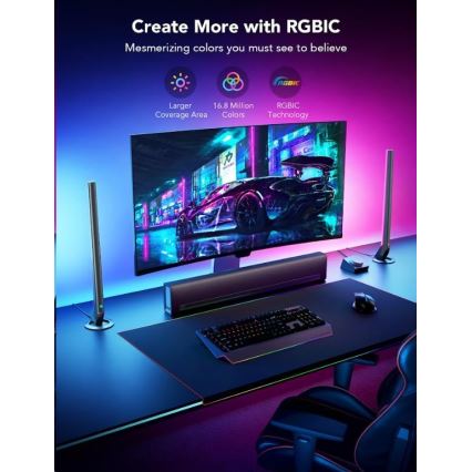 Govee - Lot de 2 panneaux LED RGBIC Smart Gaming Wi-Fi + Smart Dual noir + télécommande