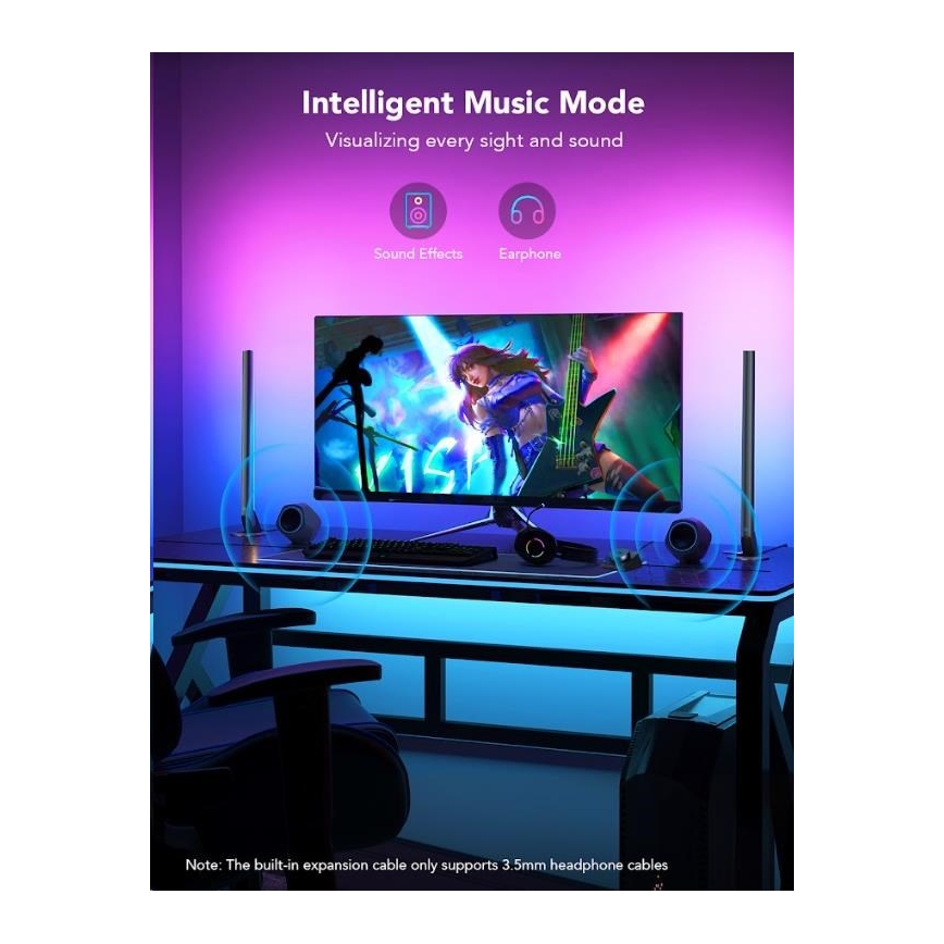 Govee - Lot de 2 panneaux LED RGBIC Smart Gaming Wi-Fi + Smart Dual noir + télécommande