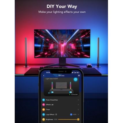 Govee - Lot de 2 panneaux LED RGBIC Smart Gaming Wi-Fi + Smart Dual noir + télécommande