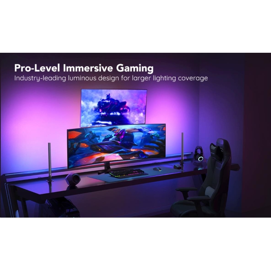 Govee - Lot de 2 panneaux LED RGBIC Smart Gaming Wi-Fi + Smart Dual noir + télécommande
