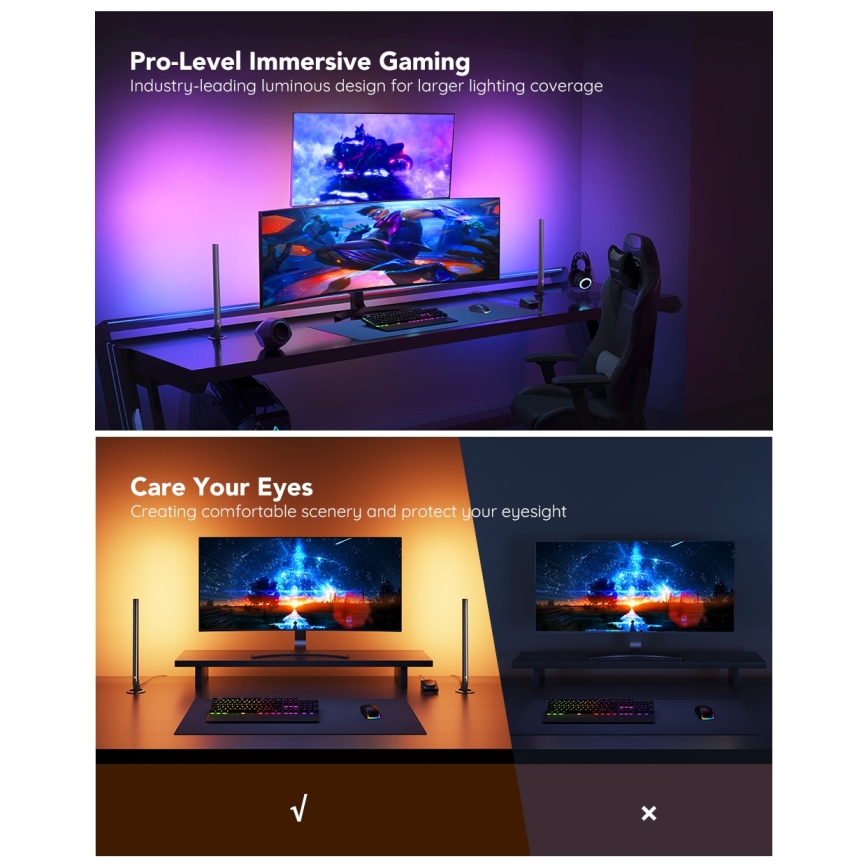 Govee - Panneaux LED gaming Wi‑Fi intelligents + double contrôleur intelligent Blanc Wi‑Fi