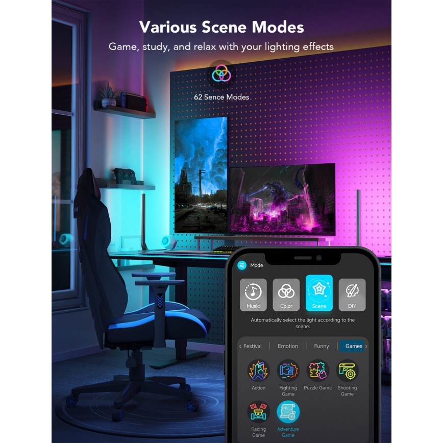 Govee - Panneaux LED gaming Wi‑Fi intelligents + double contrôleur intelligent Blanc Wi‑Fi