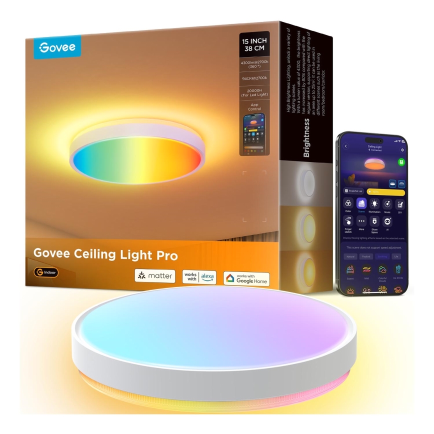 Govee - Plafonnier à intensité variable RGBIC LED/49W/230V 2700-6500K Wi-Fi d. 38 cm