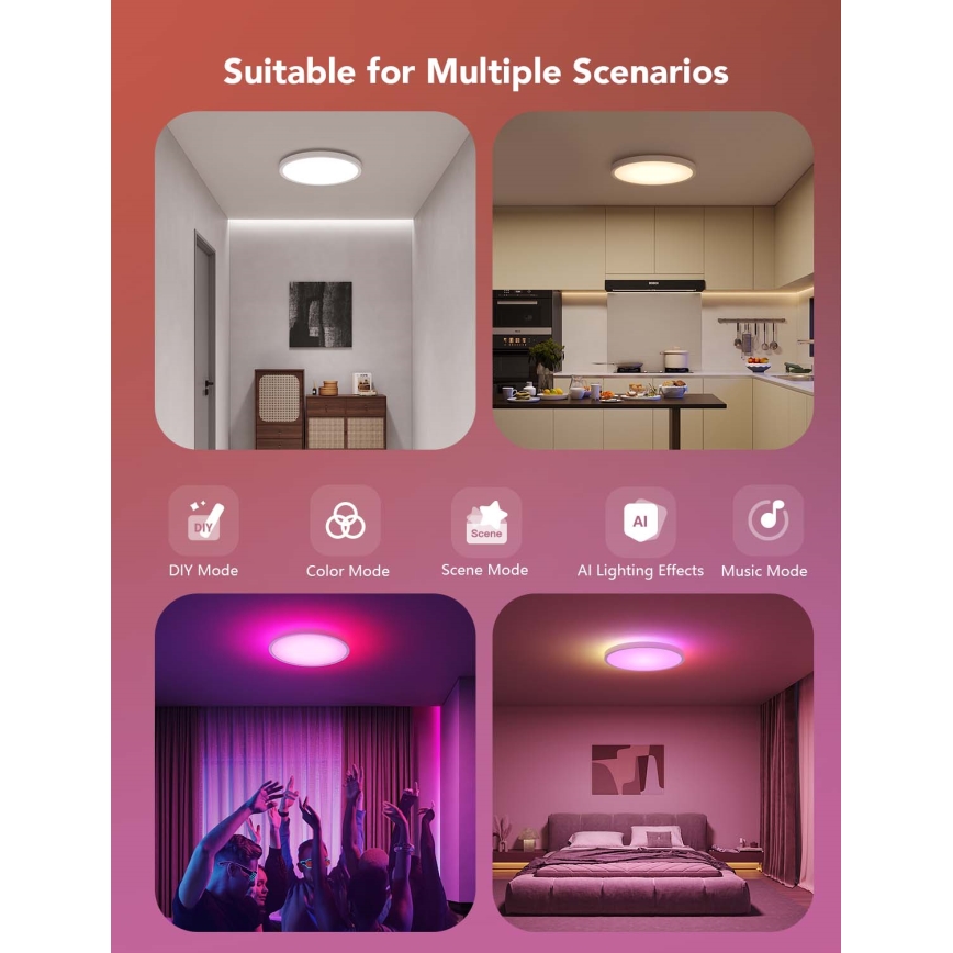 Govee - Plafonnier LED RGBICWW dimmable LED/29W/230V Ø 30 cm finition mate Wi‑Fi