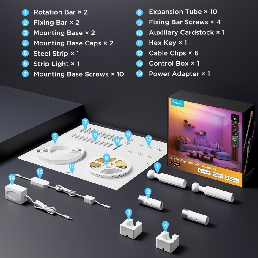 Govee - Ruban LED suspendu RGBICWW 36W/24V 4 m Skyline Matter Wi-Fi
