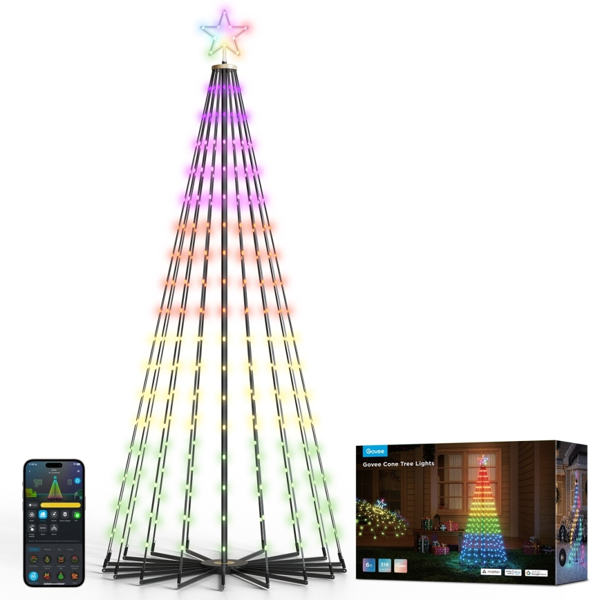 Govee - Sapin de Noël LED RGBIC avec étoile au sommet LED/15W/230V IP65 1,8m Matter Wi-Fi