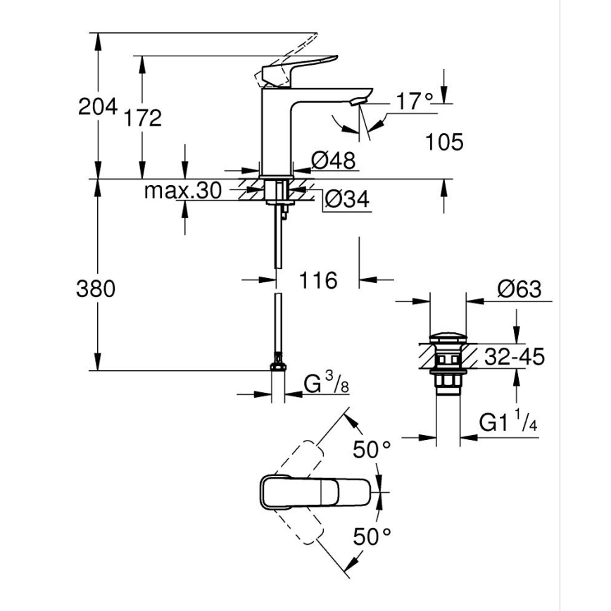 GROHE 1018330000 - Mitigeur lavabo DICE M, finition chrome brillant