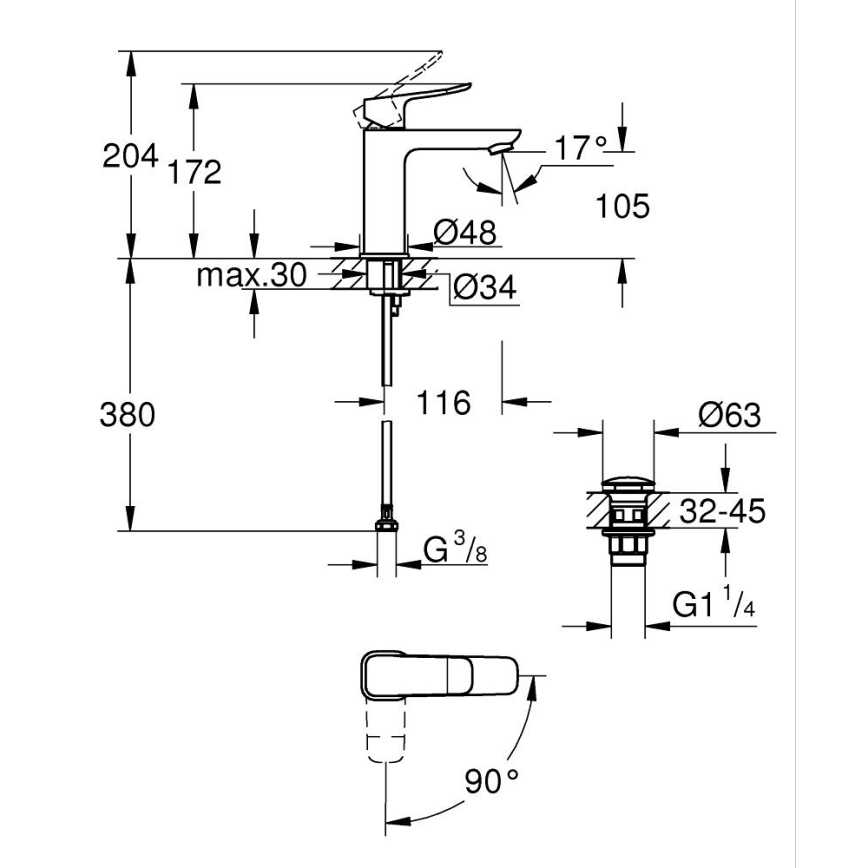 GROHE 1018360000 - Mitigeur de lavabo DICE M chromé brillant