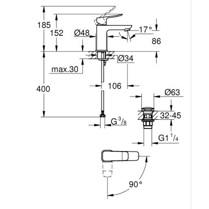GROHE 1018610000 - Mitigeur pour lavabo DICE S, chrome brillant